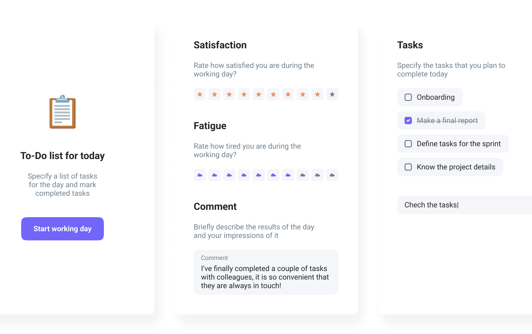 Tasks and results of the day